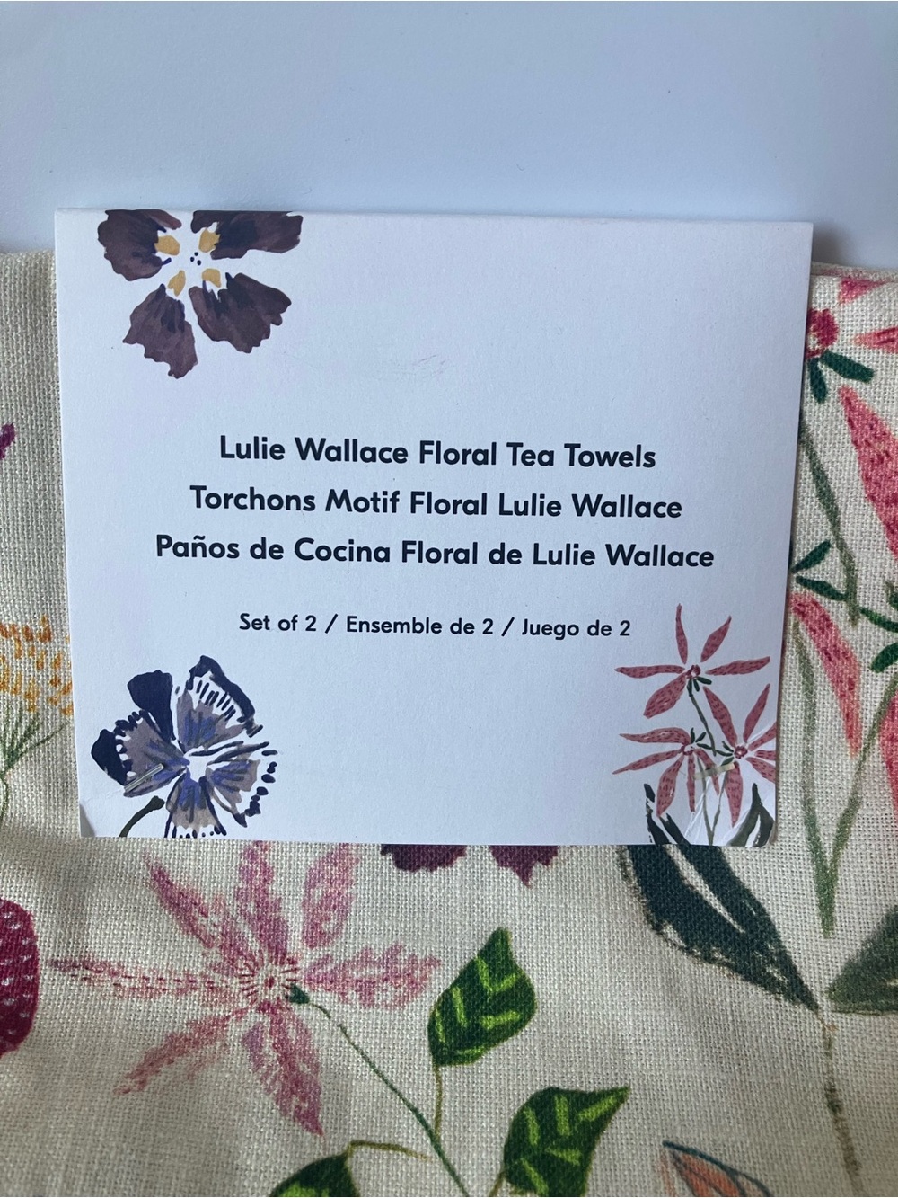 New West Elm Lulie Wallace Floral Botanical Print Cotton Set TWO Tea Towels NWT - Picture 2 of 3